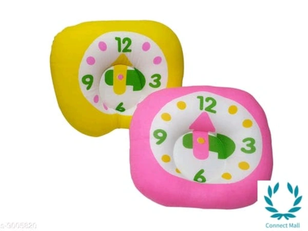 Ultra Soft Cotton Clock Print New Born Baby Head and Neck Support Pillow For Reshape Baby Head Pack Of 2 Yellow and Pink - Red And Pink, Pack of 2
